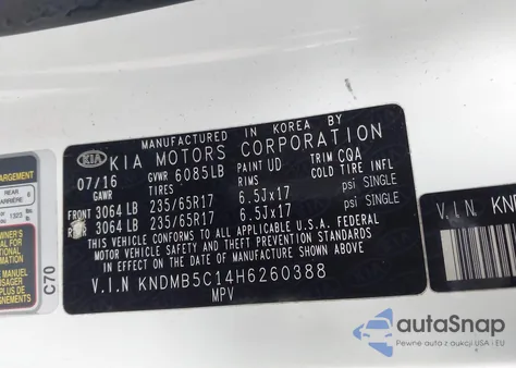 2017 Kia Sedona Lx из США, поврежденный, VIN KNDMB5C14H6260388